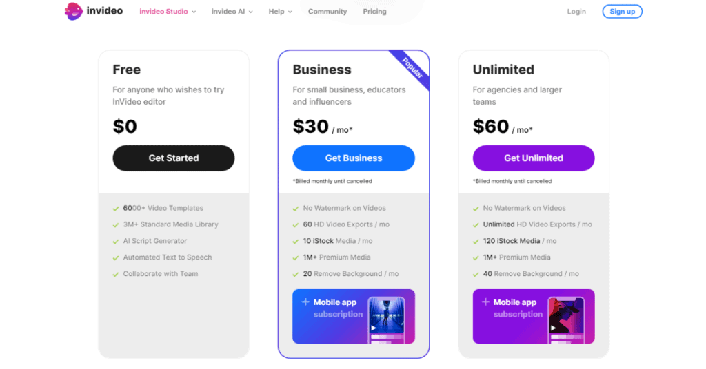 Invideo Studio Pricing
