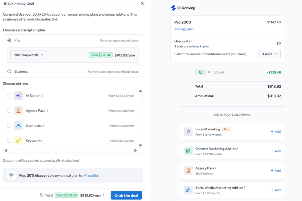 SE Ranking Black Friday Checkout