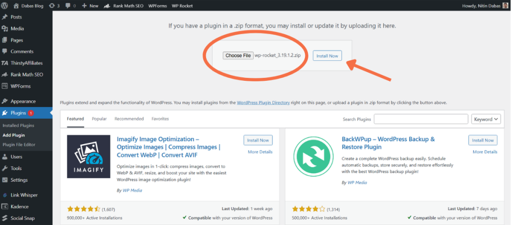 wp rocket review WP Rocket Installation
