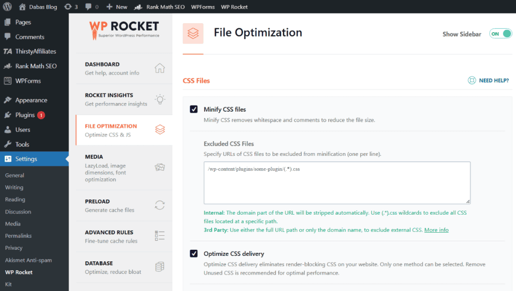 wp rocket review WP Rocket Minify CSS