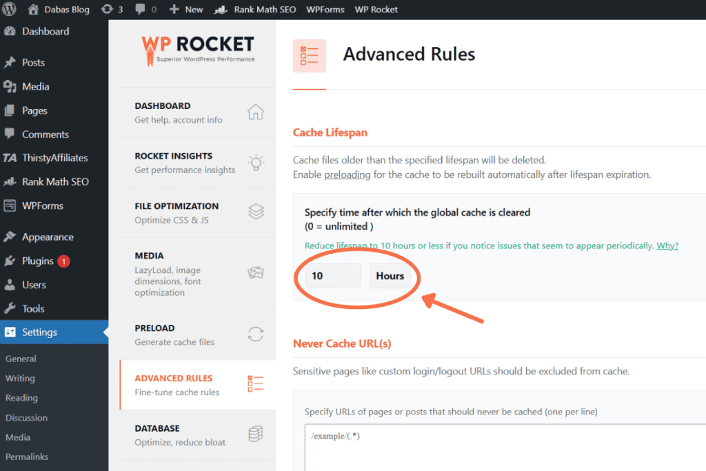 wp rocket review WP rocket cache rules